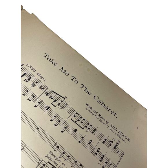 1912 Take Me To The Cabaret Large Sheet Music Will Dillon - Picture 3 of 6